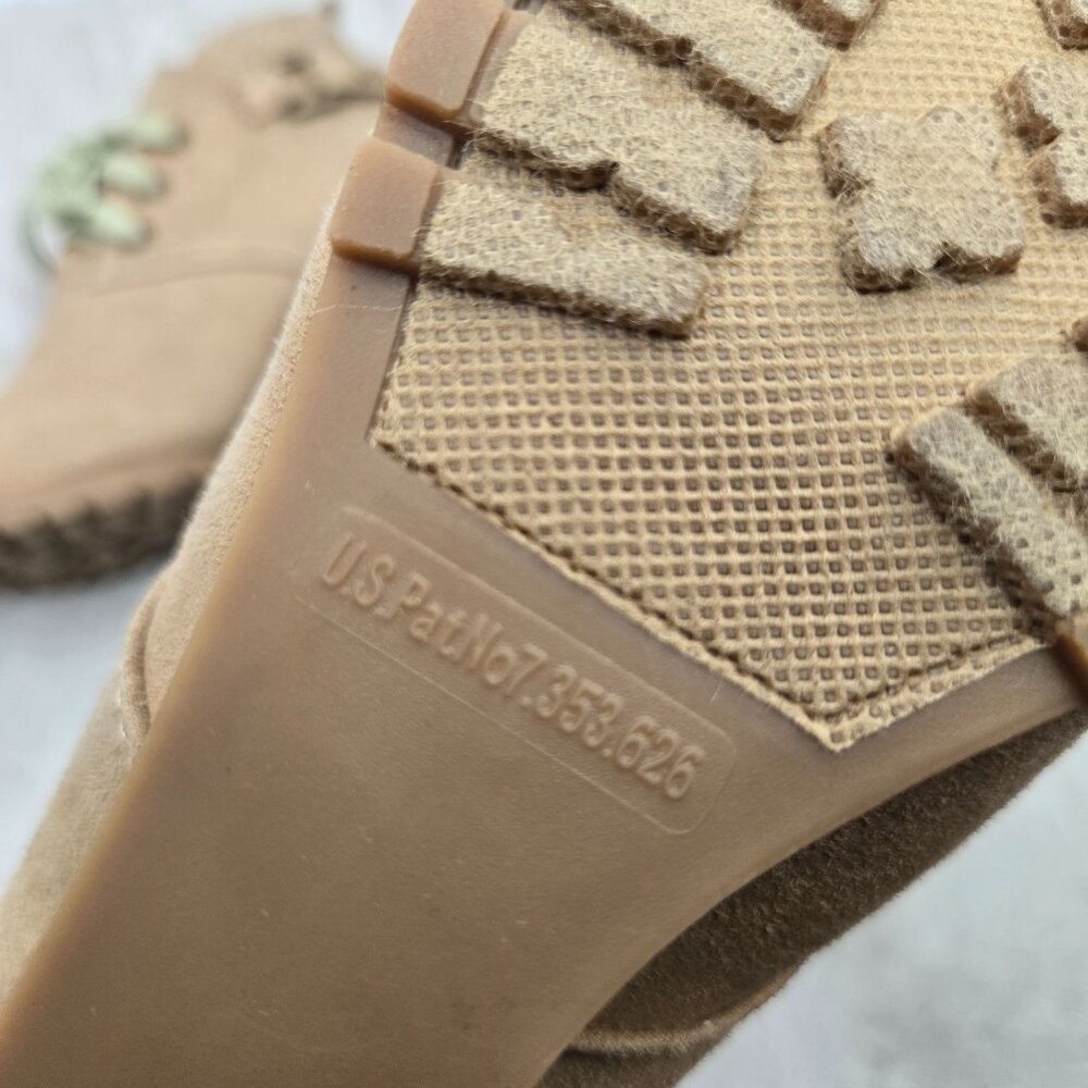 Lace Up Ankle Wedge Boots Size 7 Tan Beige Buckle Moto Grunge Desert Booties - Picture 7 of 9